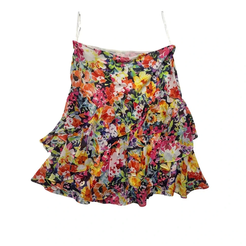 Lauren Ralph Lauren Floral Tiered Ruffle Skirt Multicolor 12 L NWOT New